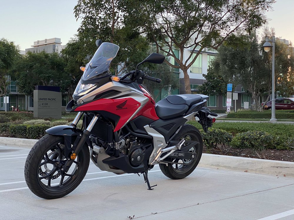 Honda NC750X parked in an office complex.