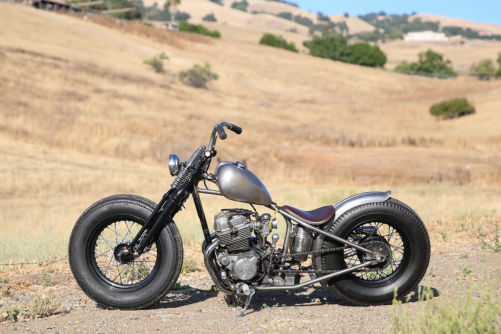 left side view of the custom, with foot clutch and hand gear shifter