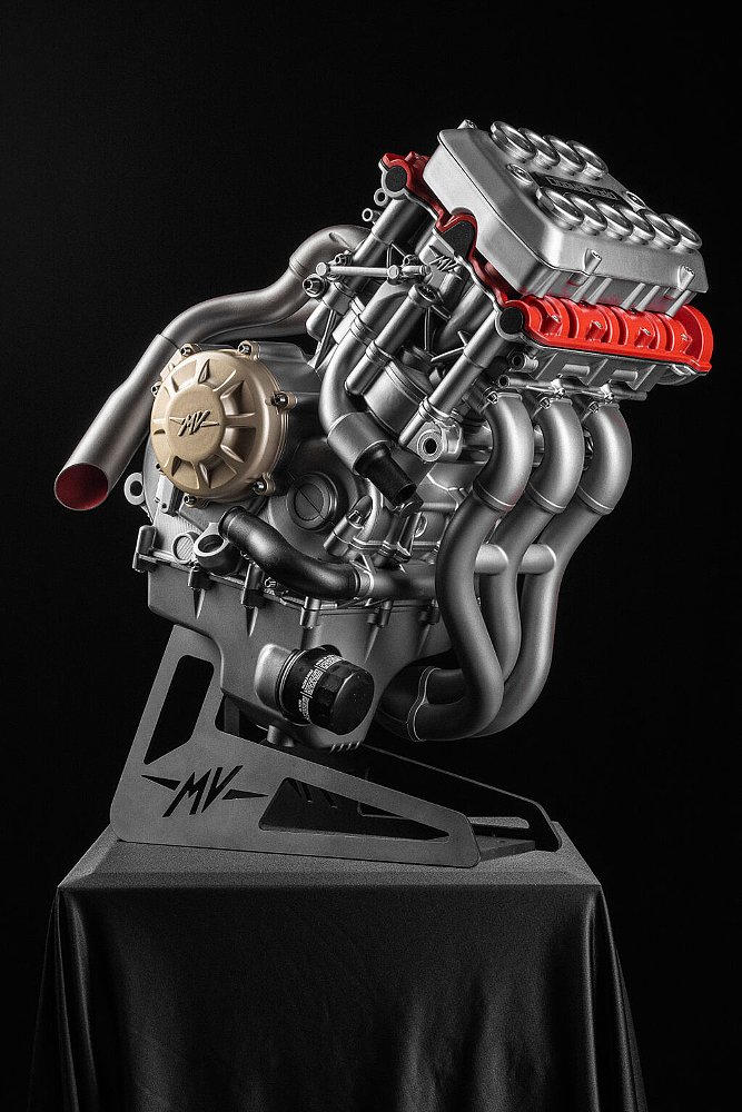 A close-up of MV Agusta's new five-cylinder 