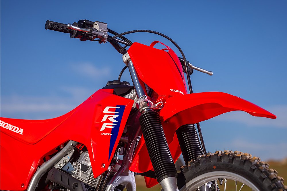A close-up of the CRF300F's front end and bodywork.