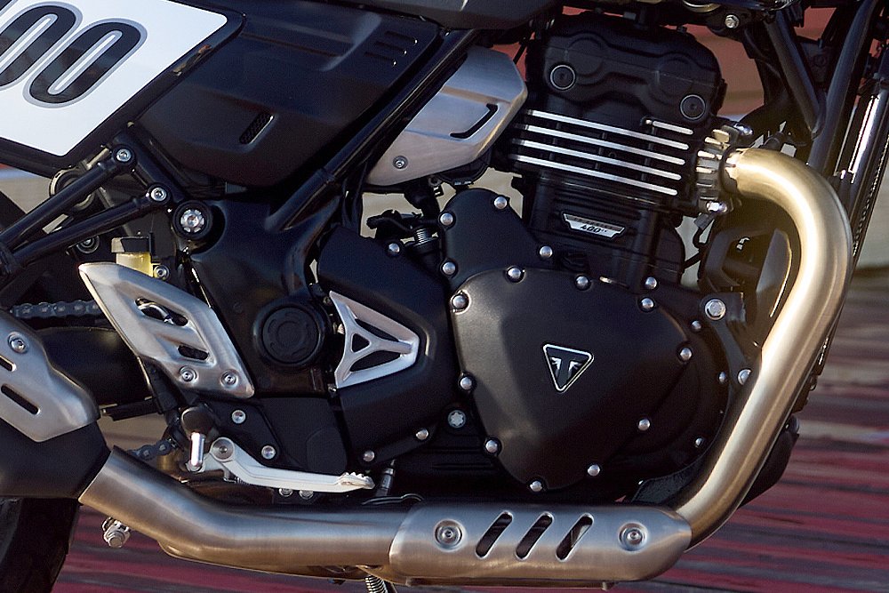 A close-up of the Tracker 400's 398 cc single-cylinder engine.