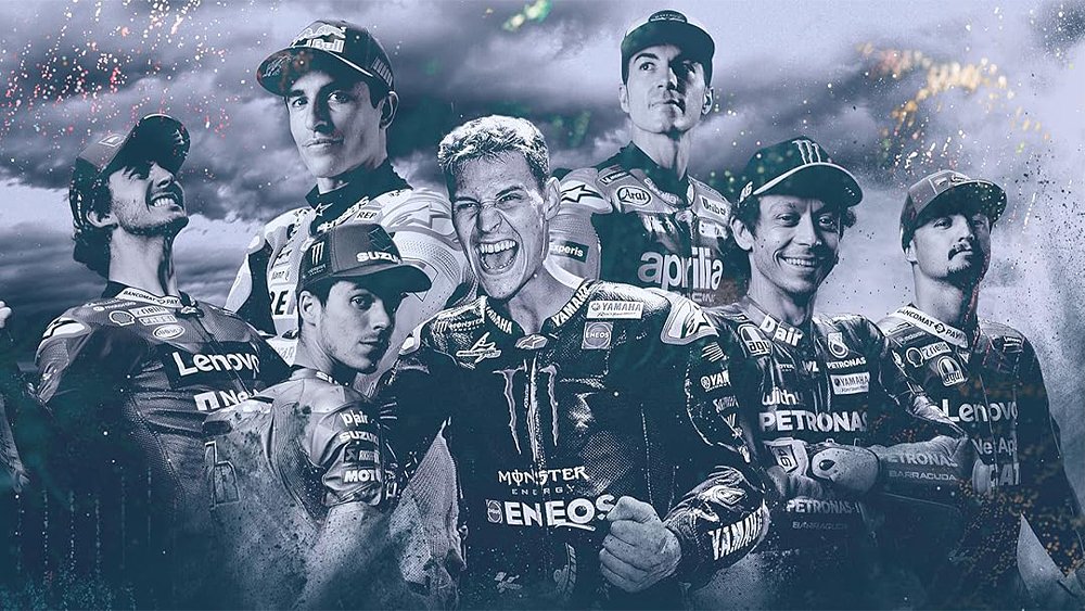 A group photo of the top riders from the 2021 MotoGP world championship.