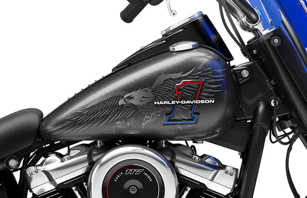 close view of the paint on the tank with an eagle motif