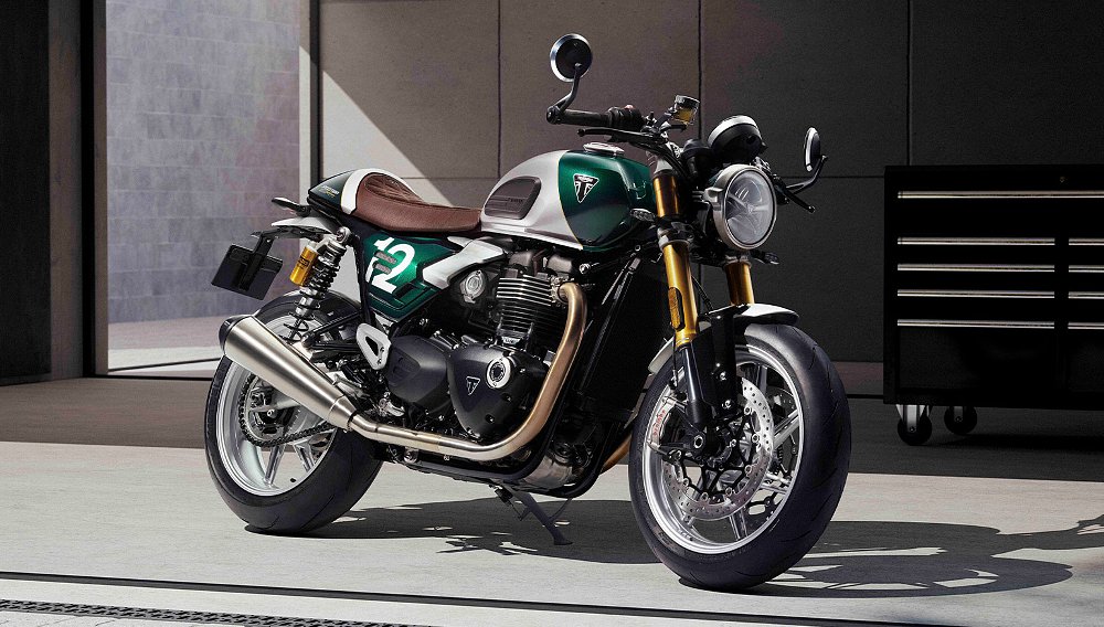 A front-right view of the Speed Twin 1200 Cafe Racer Edition.