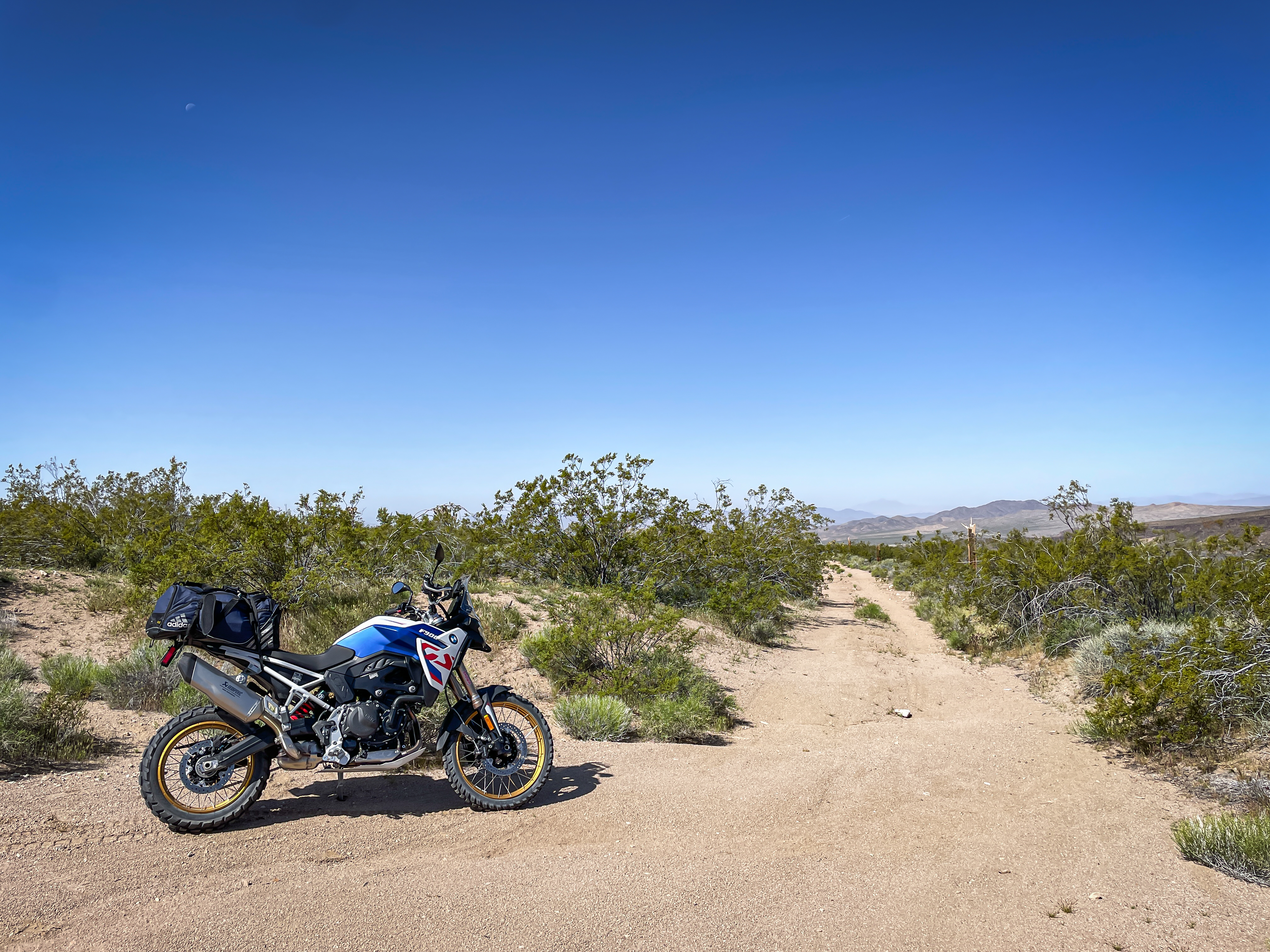 BMW F 900 GS in Mojave Desert sand