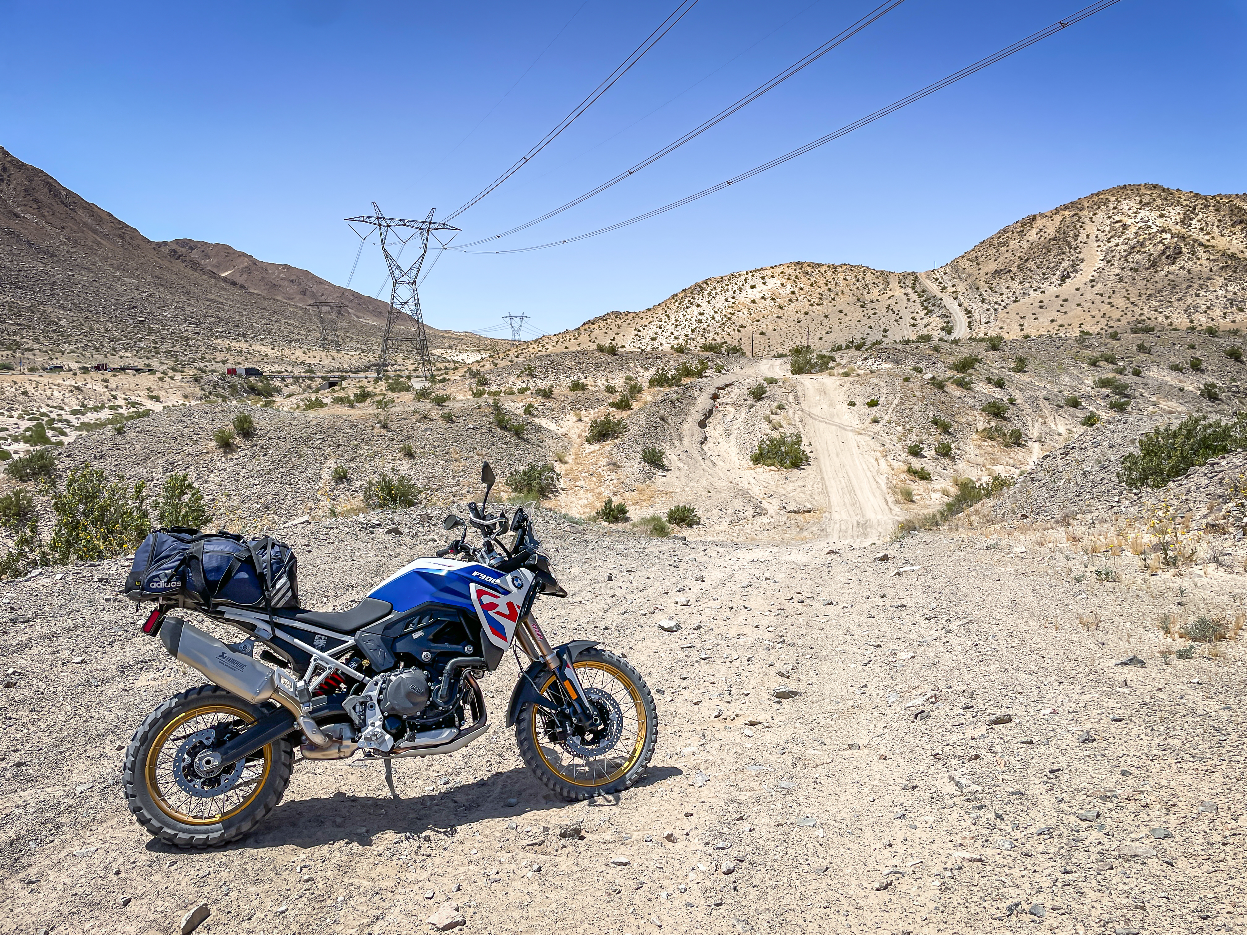 A BMW F 900 GS Climbs a Mountain in the Mojave Desert