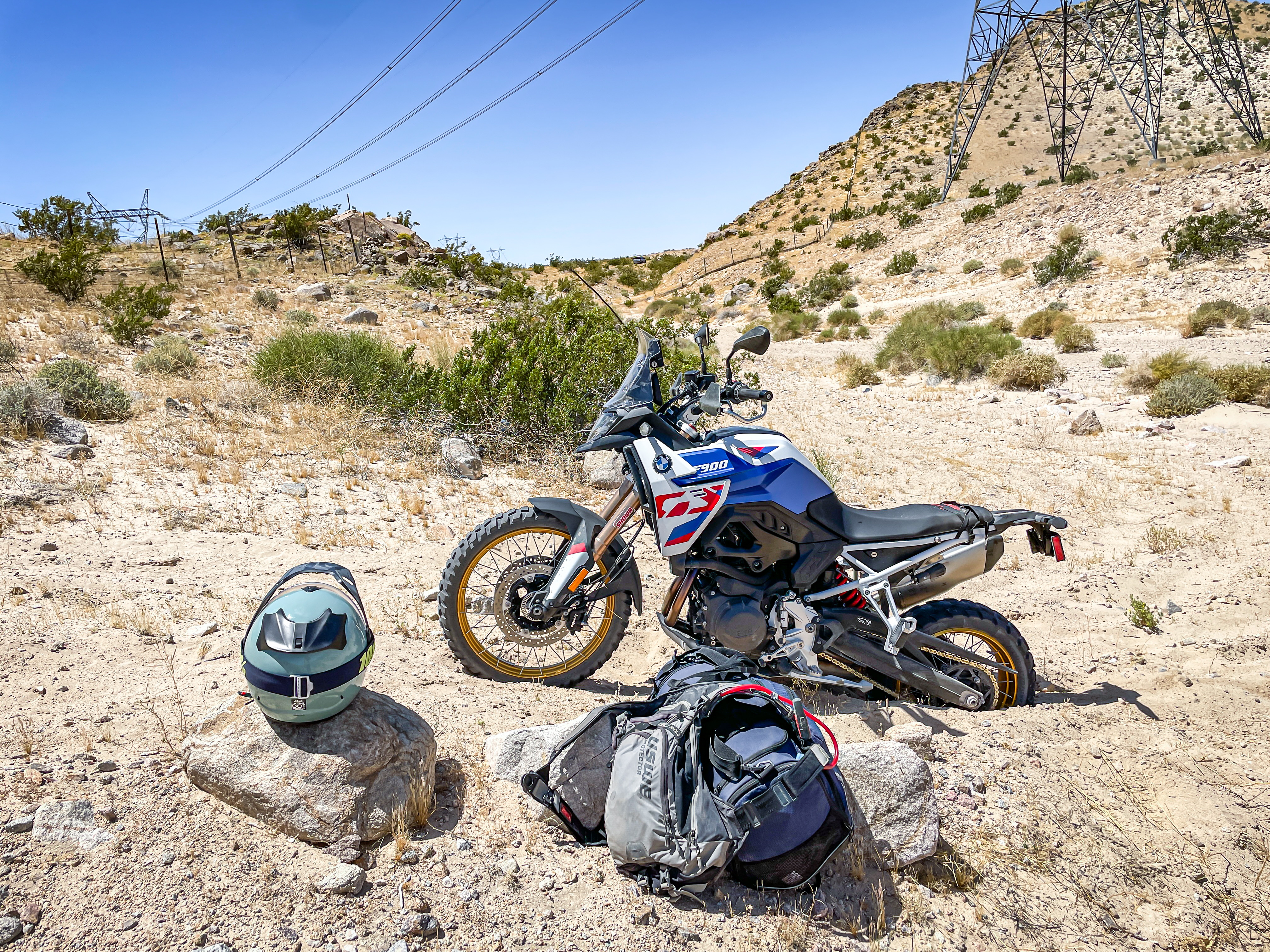 A BMW F 900 GS Adventure Motorcycle Stuck in the Mojave Desert