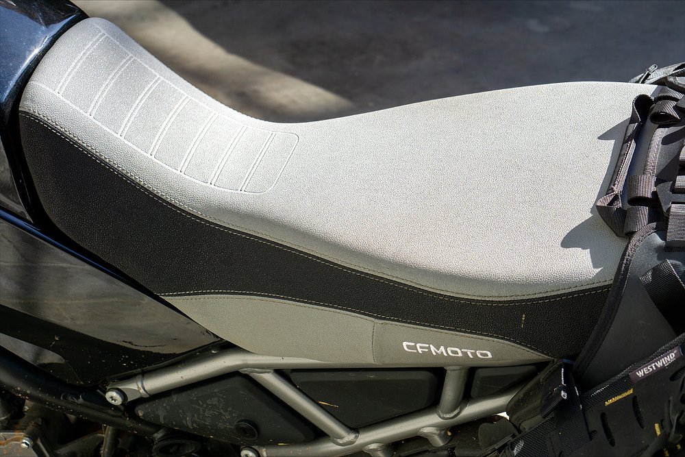 A close-up of CFMOTO Ibex 450's accessory rally seat.