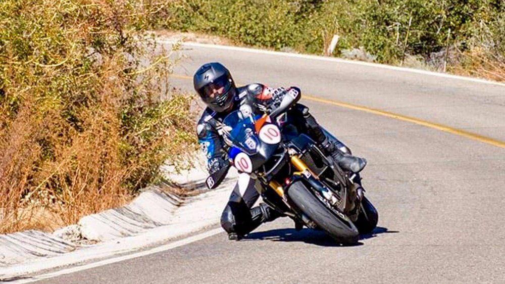 American motorcycle racer Mark Miller riding his Aprilia Tuono on the San Pedro Martir Hill Climb course.