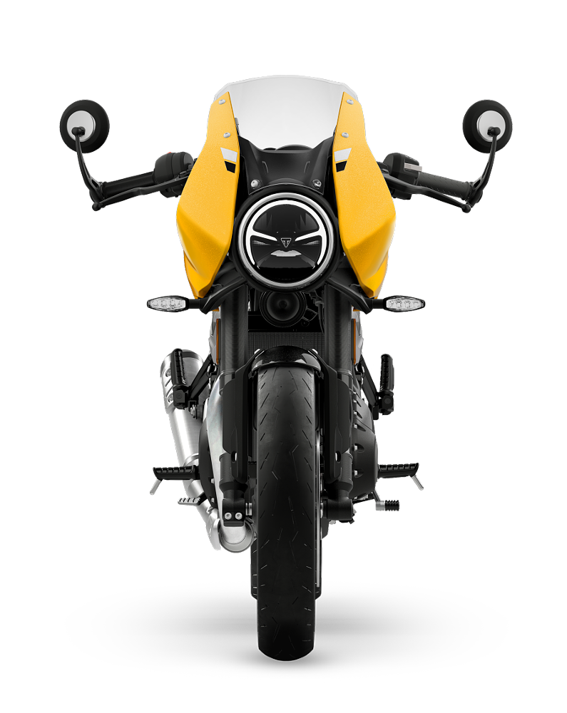 front view of the yellow Thruxton in a studio photo