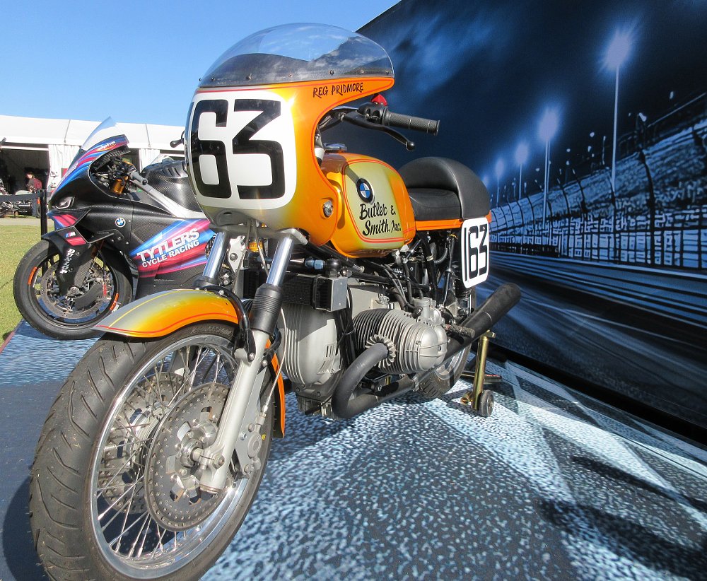 the 1976 Superbike championship-winning BMW parked in front of the 2025 BMW that won the title