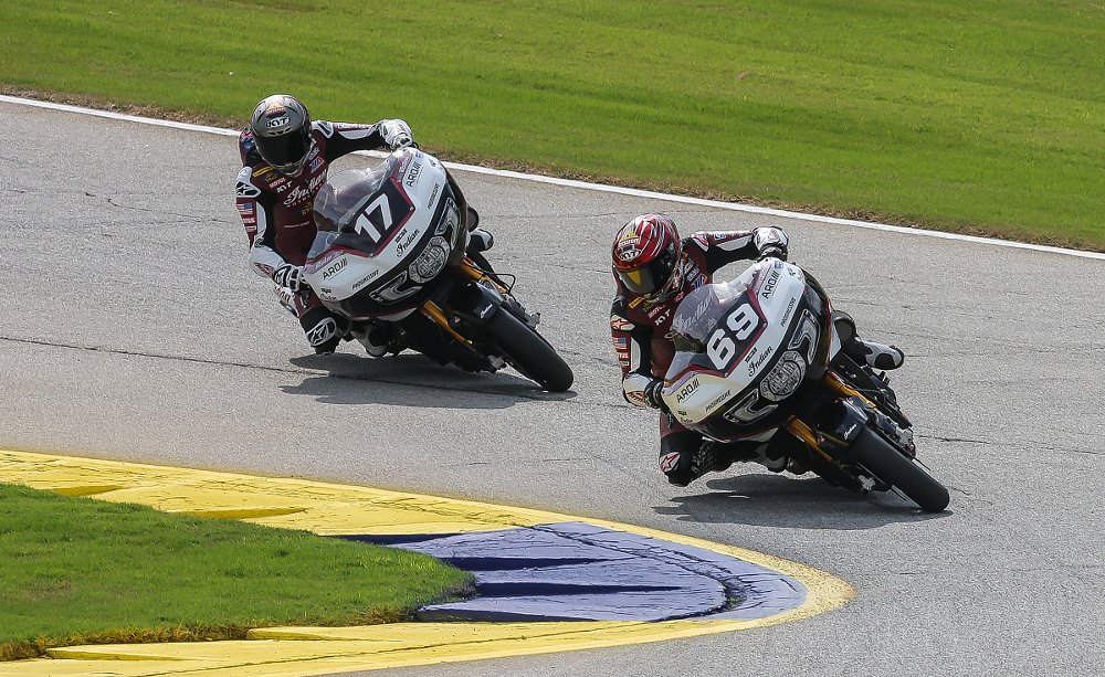 Indian teammates Hayden Gillim and Troy Herfoss race through the curves at Road Atlanta