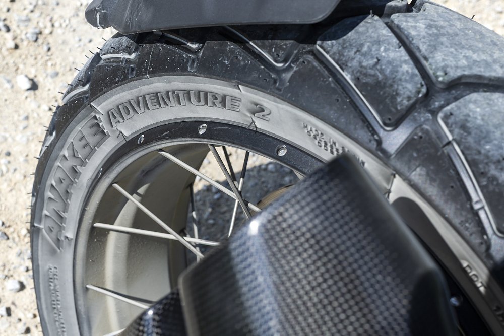 close view of dusty rear Anakee Adventure 2 tire
