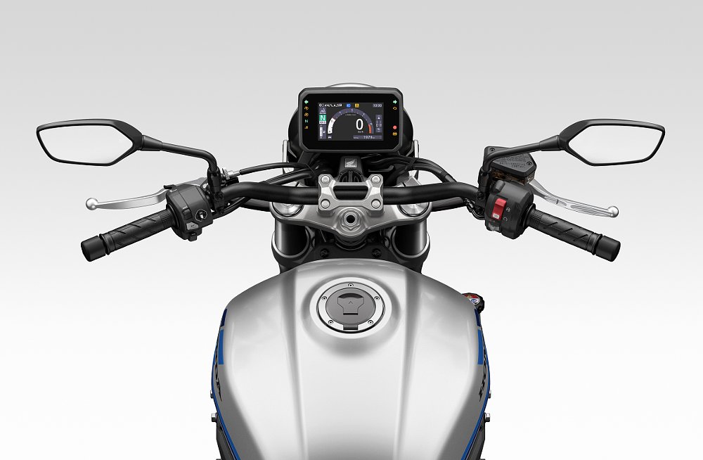 cockpit view of the CB1000F showing the full-color digital display