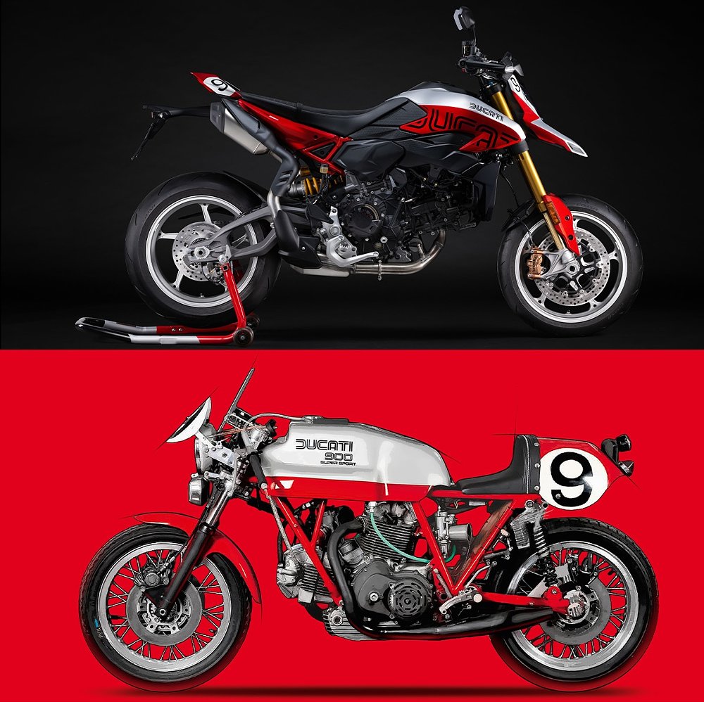 The Hypermotard V2 SP 100 pictured over the Ducati 860 24 Horas de Montju&iuml;c.