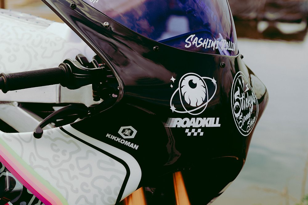 close view of fairing with graphics