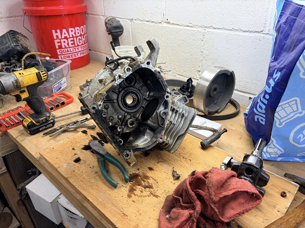 Predator engine torn down on the work bench