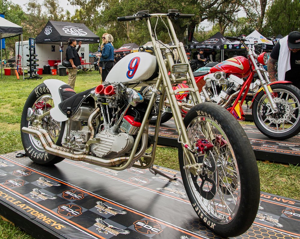 drag-style custom with number 9 on the tank