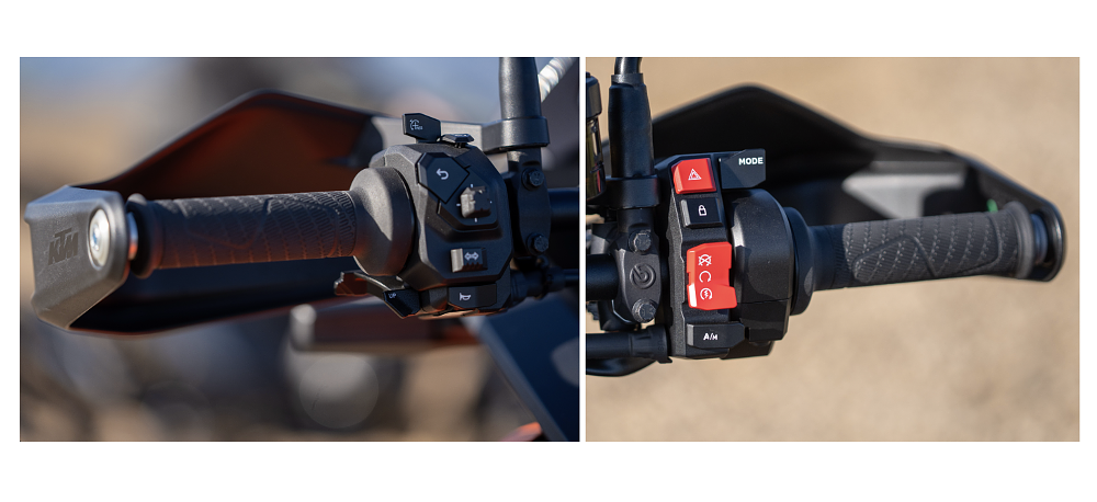 2027 KTM 1390 Super Adventure S EVO handlebar switchgear detail.