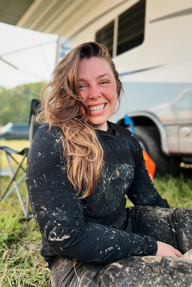 Liz Kiniery smiles for the camera after an off-road ride.