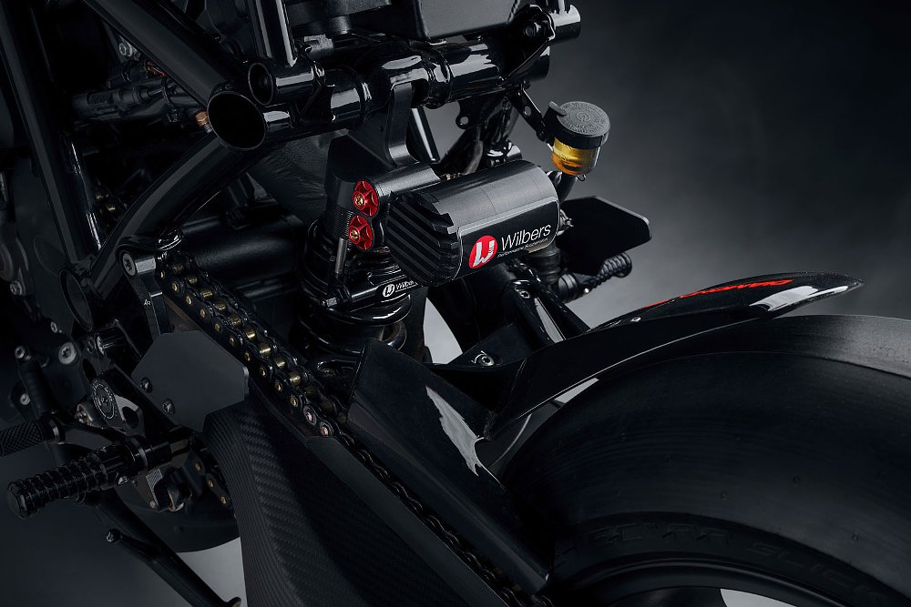 close view of the Wilbers rear shock absorber