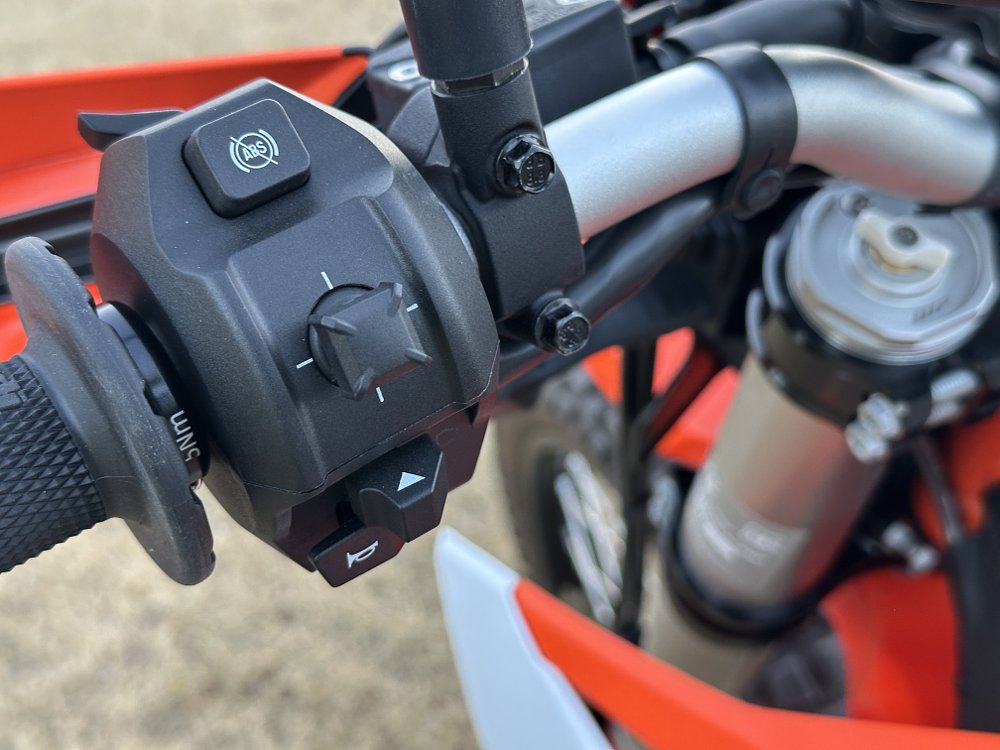 2026 KTM 690 Enduro R left switchgear detail.