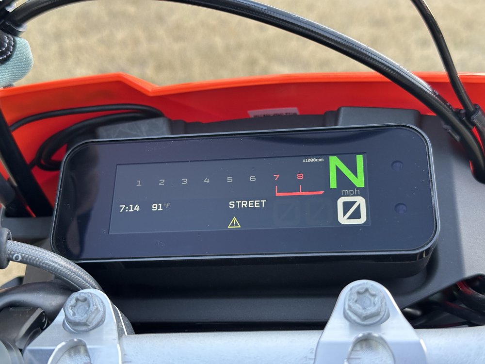 2026 KTM 690 Enduro R TFT dash detail.