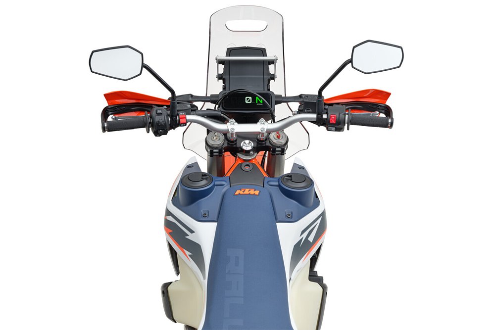 A top-down shot of the 690 Rally's cockpit.