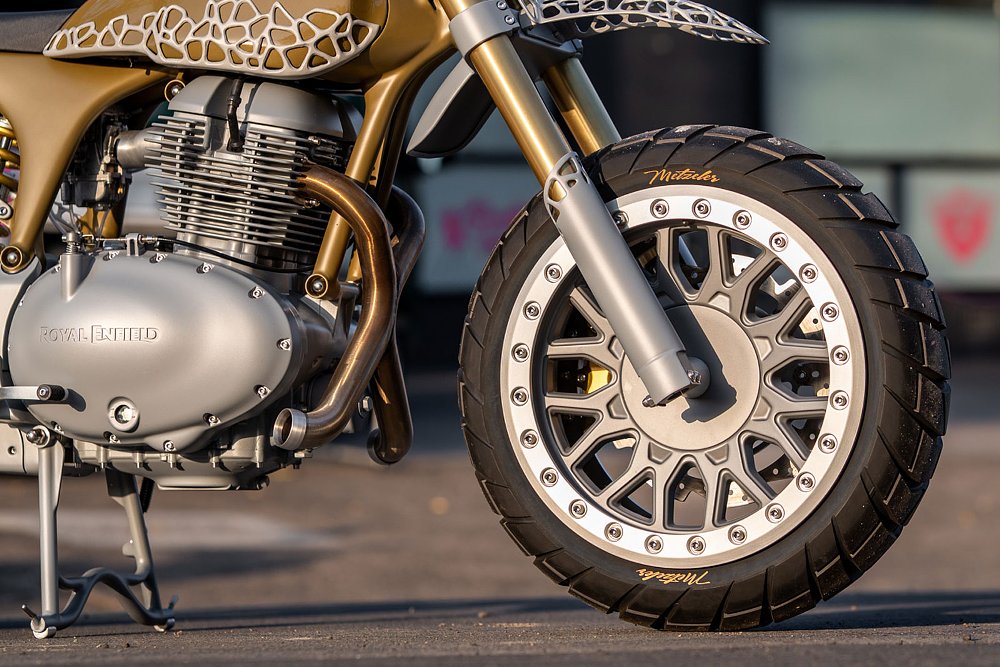close view of the chunky, modified car wheels
