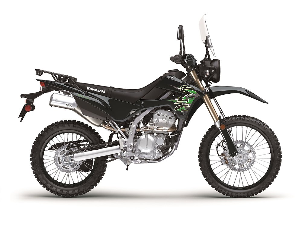 studio image of the black dual-sport KLX300 XPL with a windscreen
