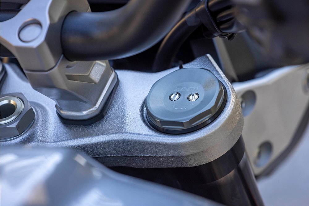 A close up of the clickers on the CB1000F fork.