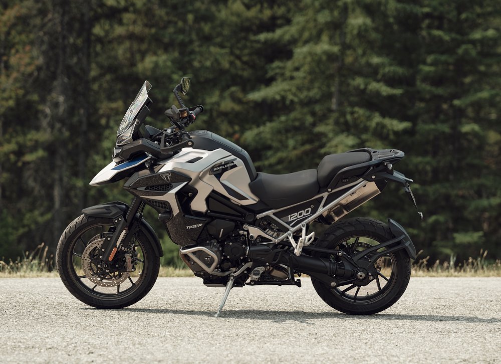Triumph Tiger 1200 GT Explorer parked in a mountain scene