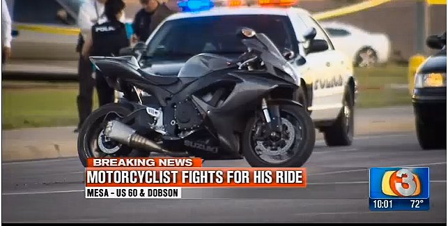 Video: Rider fights off motorcycle-jacking felon on the run from cops