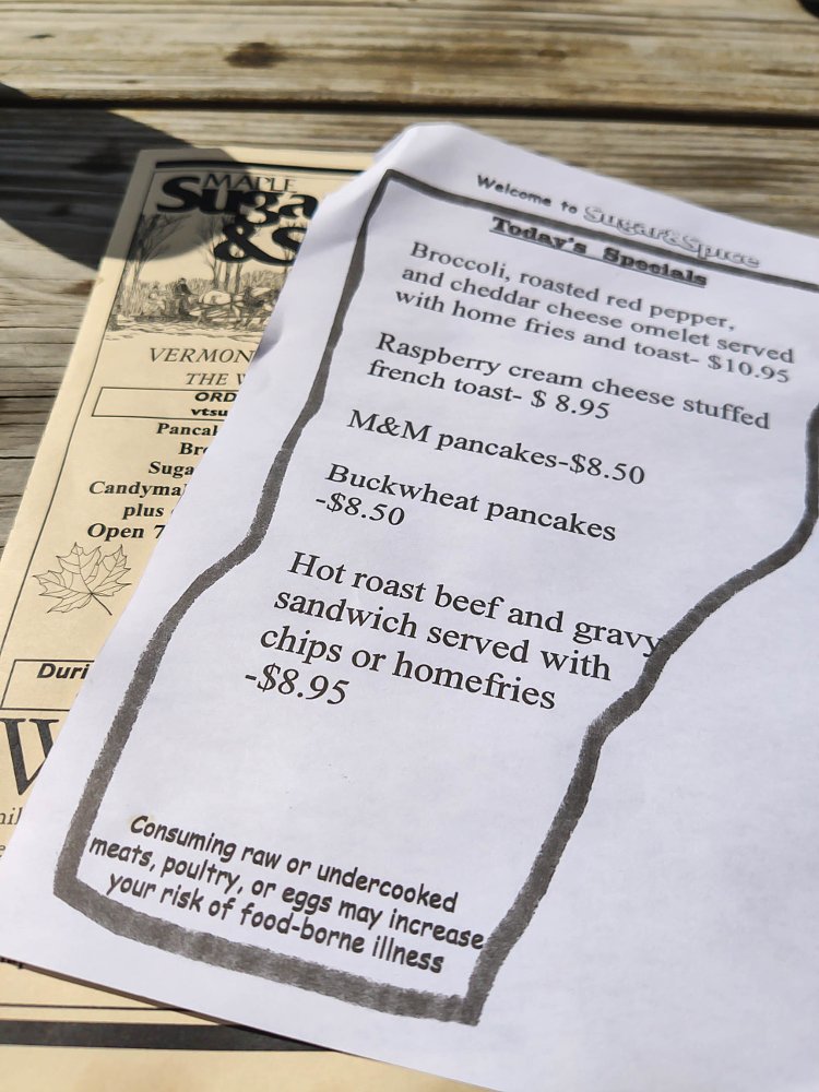 Menu from no food place