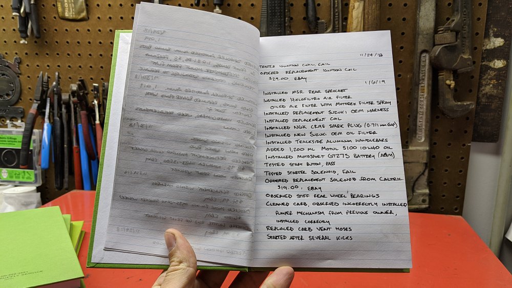 Dirt bike log book