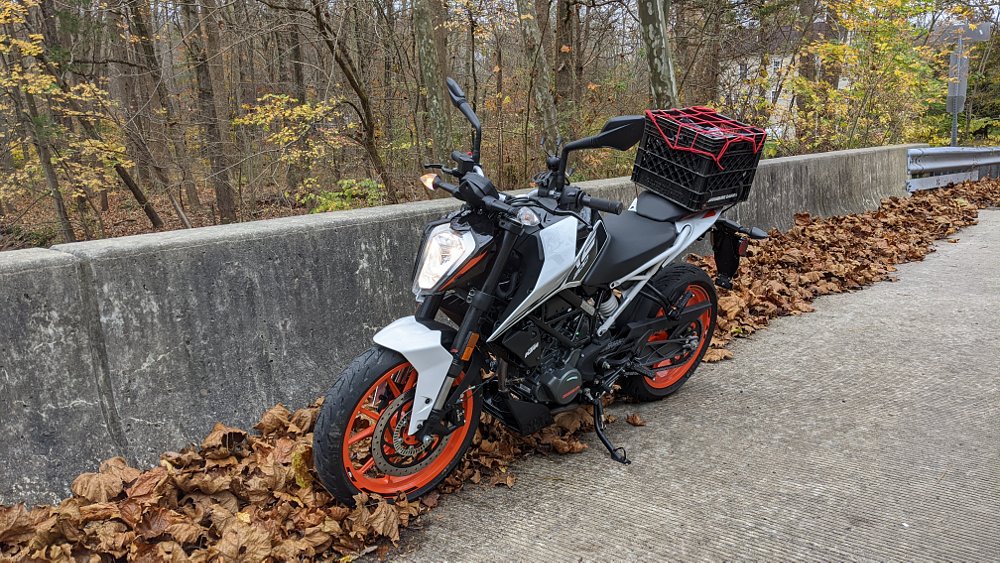 Trash cleanup on motorcycle