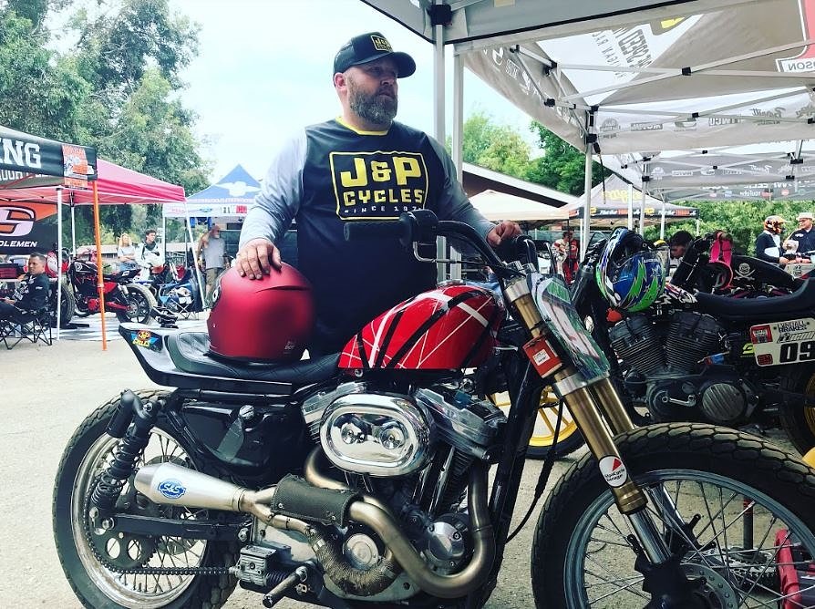 Patrick Garvin with Sportster race bike