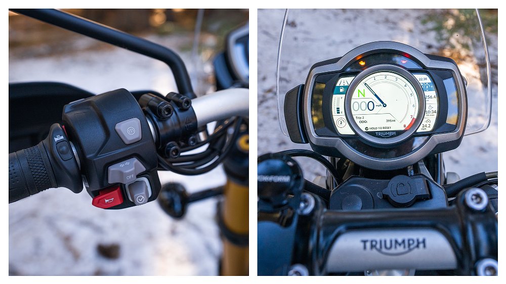 Triumph Scrambler 1200 XE controls. 