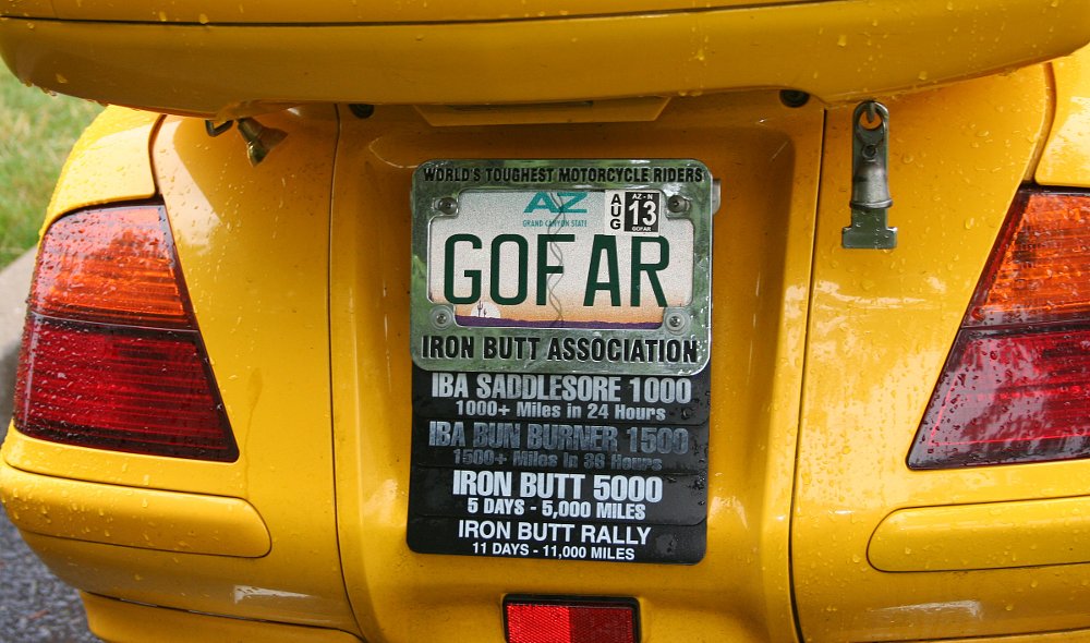 Iron Butt Association license plate brackets on a Honda Gold Wing