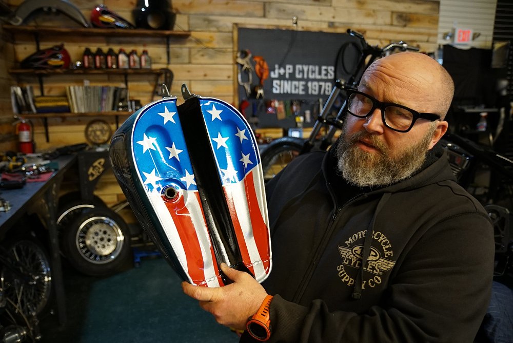 painted underside of gas tank