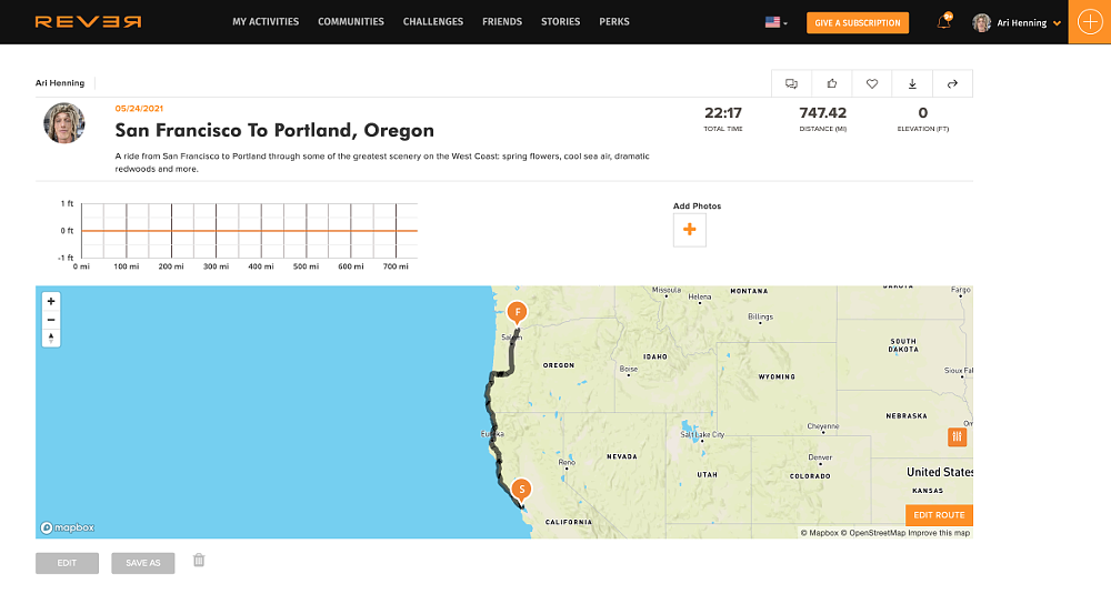 REVER map of Ari's ride