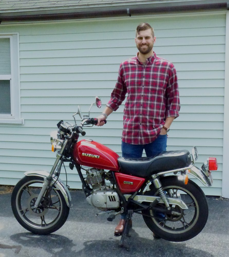 Caelan and the Suzuki GN125