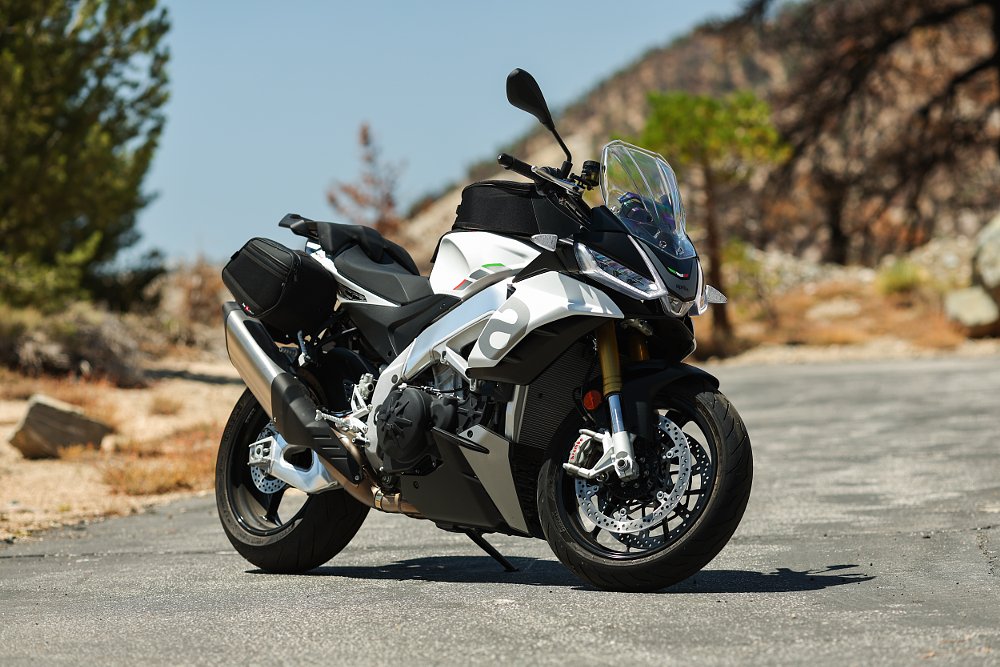 2021 Aprilia Tuono V4 with accessory luggage.