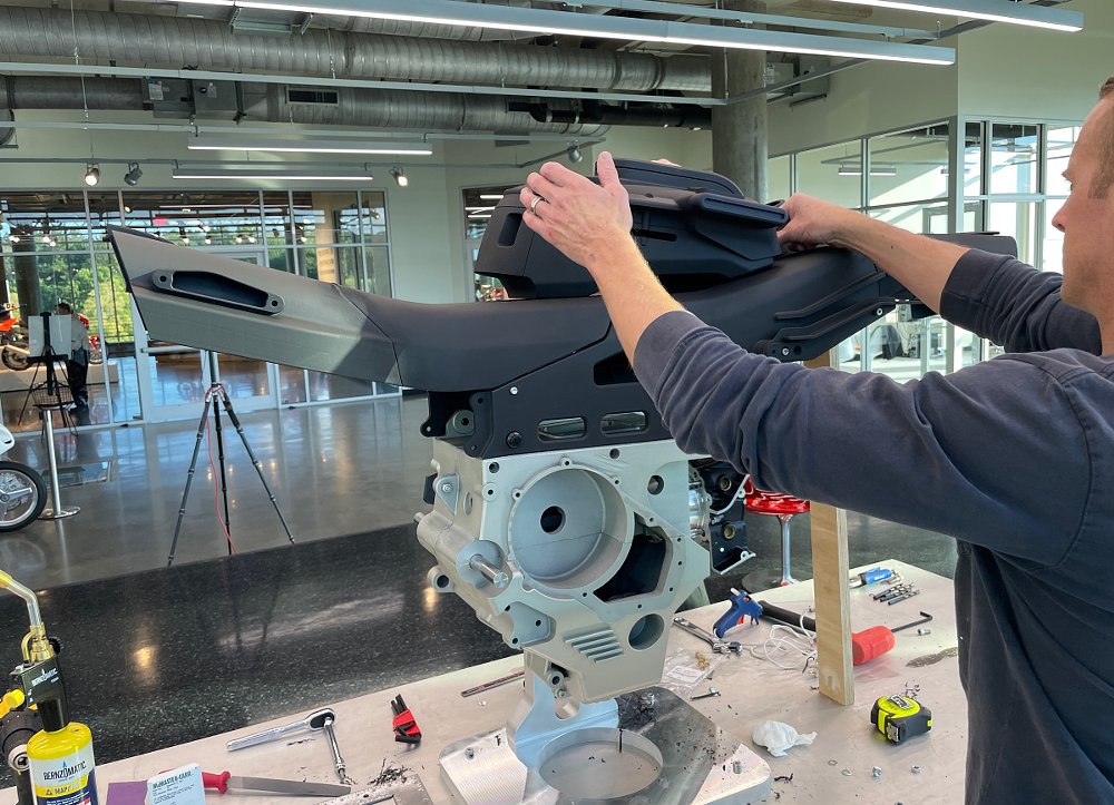 Brian Case working on the concept motorcycle