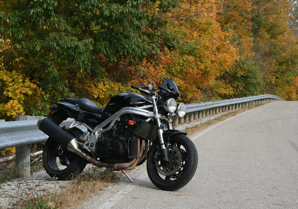 1997 Speed Triple parked on a country road