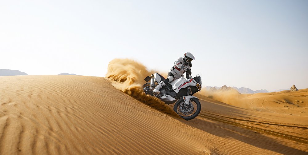 Ducati DesertX in the sand dunes