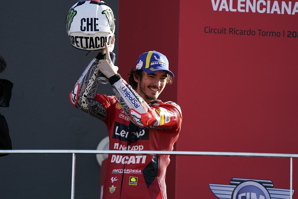 Pecco Bagnaia on the podium