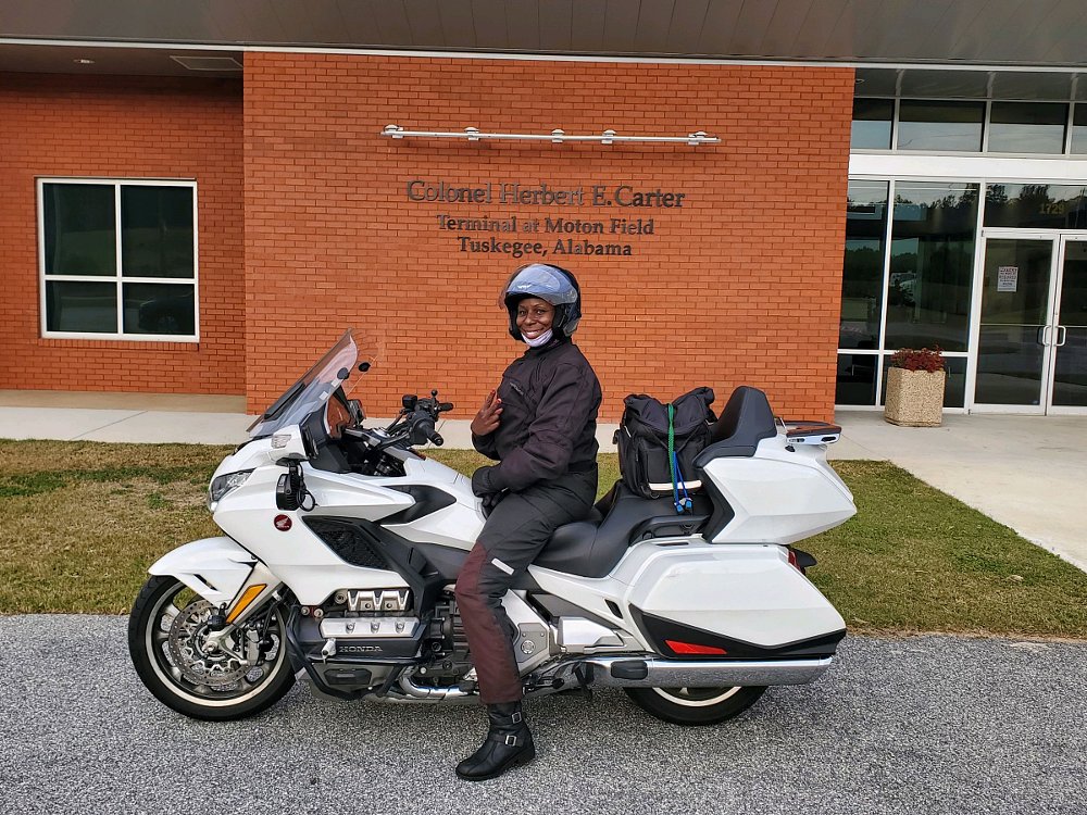Phoenix on her Honda Gold Wing at Moton Field