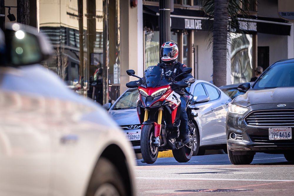 Urban riding on the 2022 Ducati Multistrada Pikes Peak. 