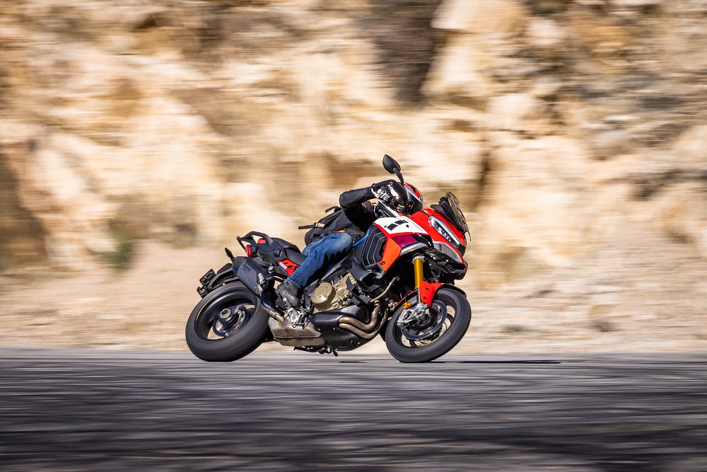 Cornering on the 2022 Ducati Multistrada Pikes Peak. 